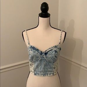 Stonewash Denim + Lace Crop Top